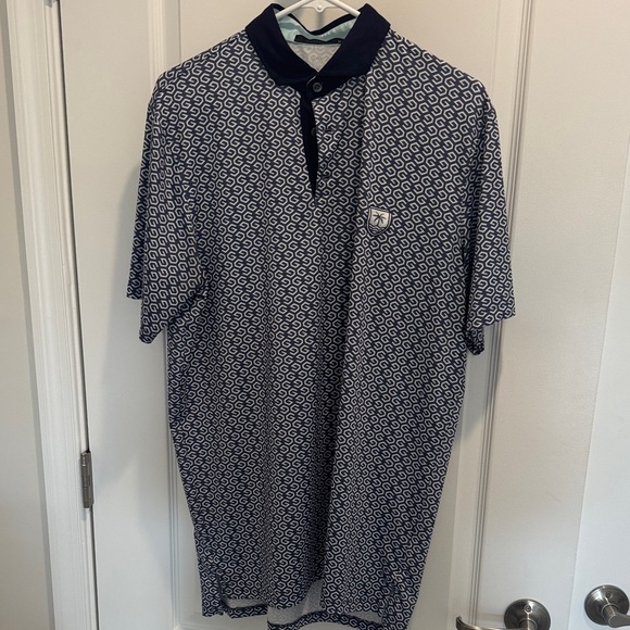 Greyson Navy and White Patterned Polo Shirt - Picture 1 of 6